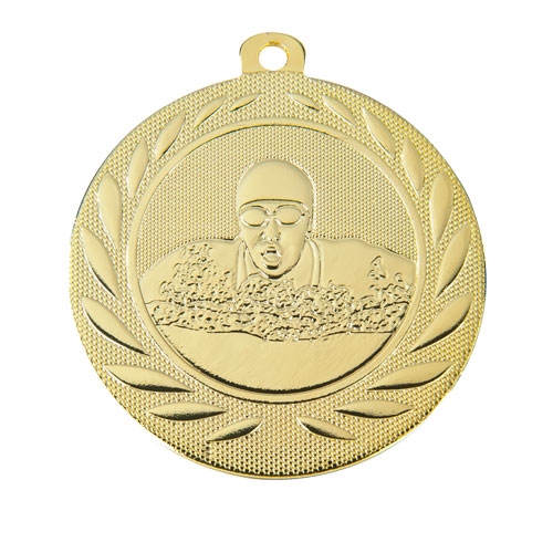 Svømmemedalje med motiv i guld
