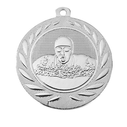 Svømmemedalje med motiv i sølv