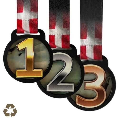 Genbrugsplast medalje 1, 2 & 3-tal 70mm