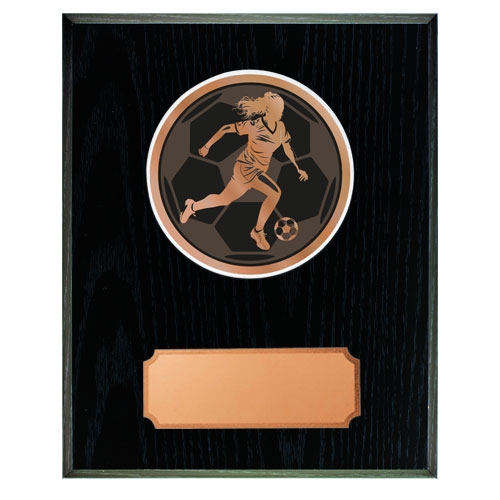 Træplakette med disc - fodbold dame