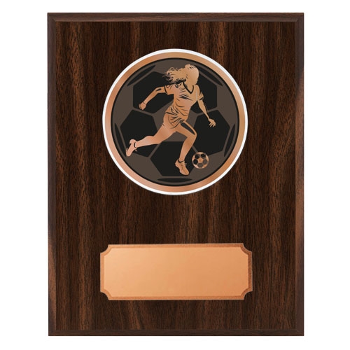 Træplakette mahogni med dame fodbold