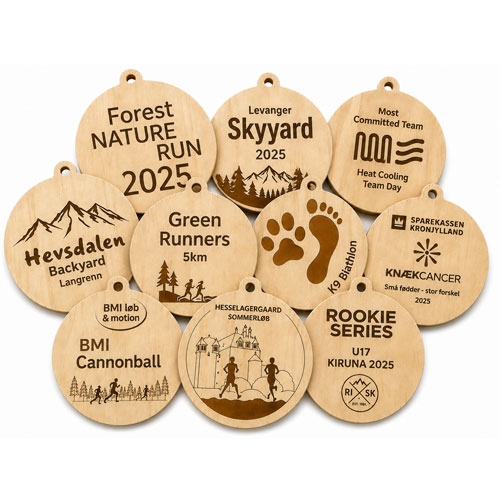 træ medalje forside 70mm